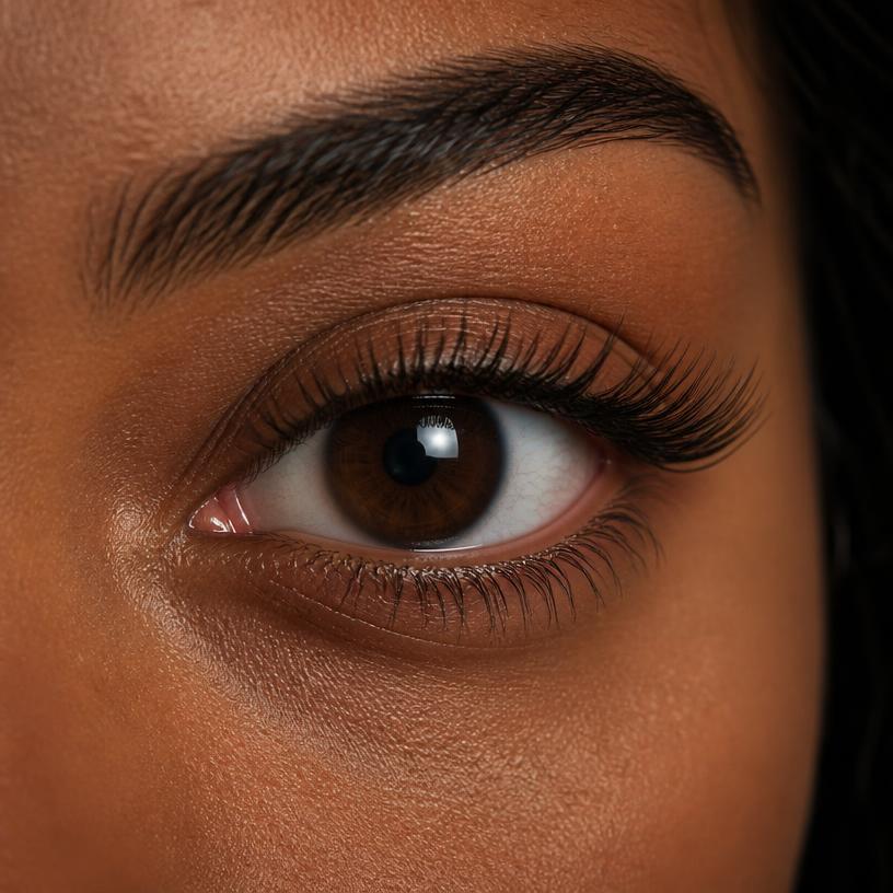 Close-up of a classic natural lash extension set